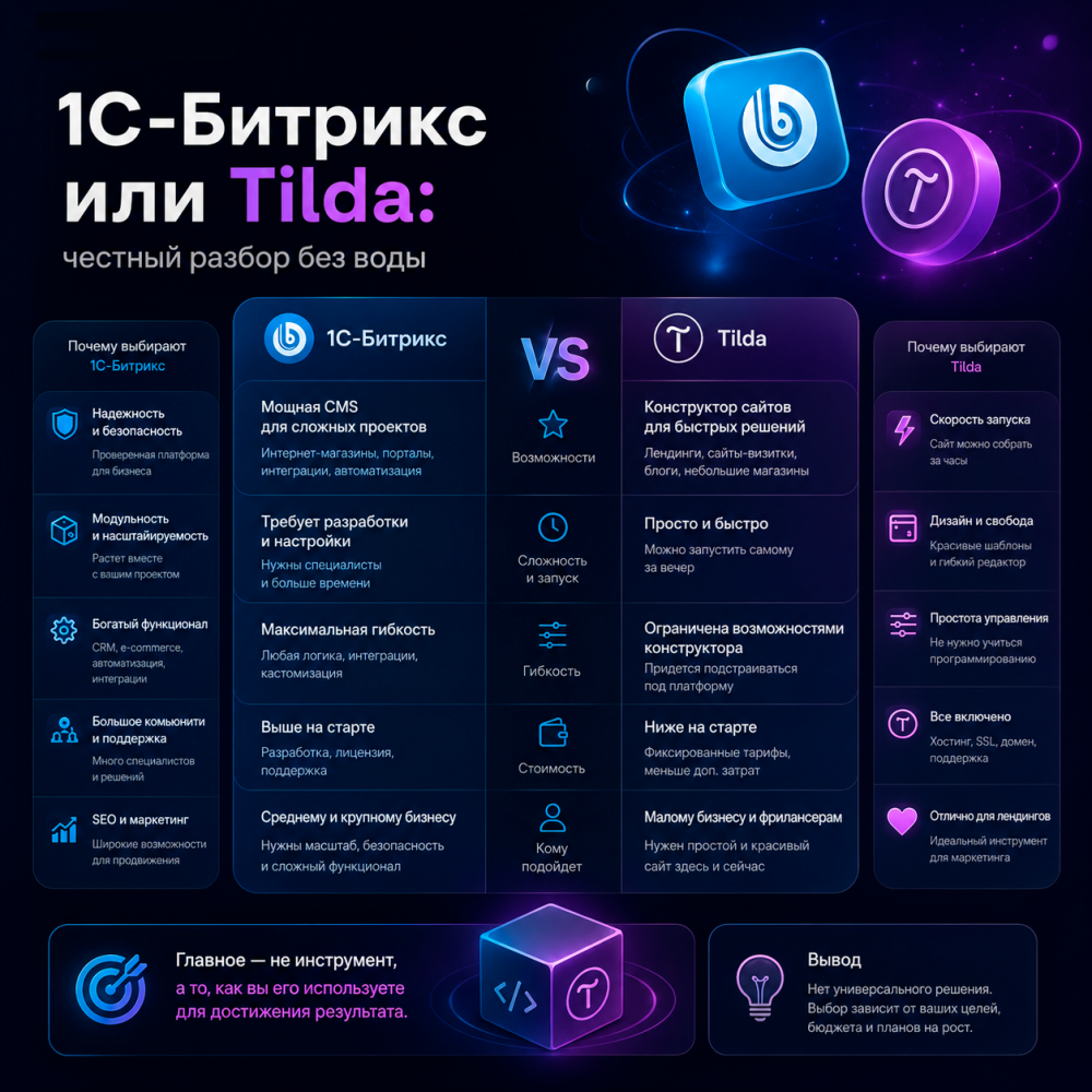 1С-Битрикс или Tilda: честный разбор без воды